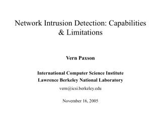 Network Intrusion Detection: Capabilities &amp; Limitations