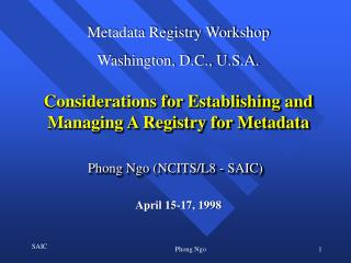 Considerations for Establishing and Managing A Registry for Metadata