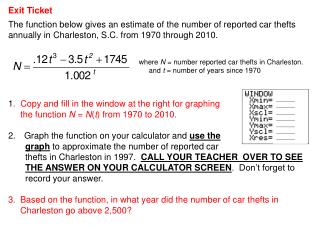 where N = number reported car thefts in Charleston. and t = number of years since 1970