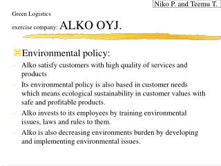 Green Logistics exercise company: ALKO OYJ.