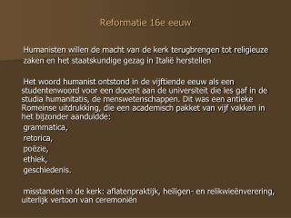 Reformatie 16e eeuw