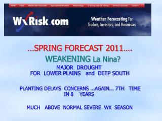 …SPRING FORECAST 2011…. WEAKENING La Nina? MAJOR DROUGHT FOR LOWER PLAINS and DEEP SOUTH