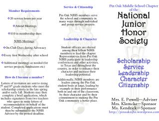 Pin Oak Middle School Chapter of the National Junior Honor Society Scholarship Service Leadership