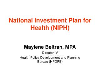 National Investment Plan for Health (NIPH)