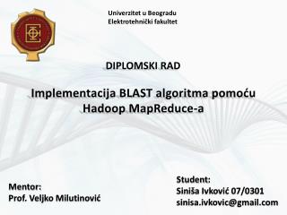 Implementacija BLAST algoritma pomoću Hadoop MapReduce -a