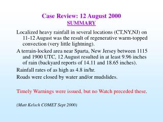 Case Review: 12 August 2000 SUMMARY