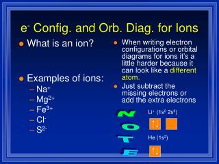 e - Config. and Orb. Diag. for Ions
