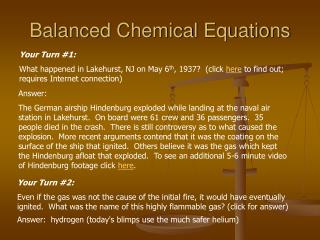 Balanced Chemical Equations