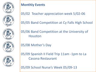 Monthly Events 05/02 Teacher appreciation week 5/02-06