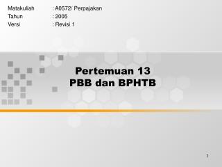 Pertemuan 13 PBB dan BPHTB