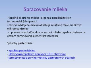 Spracovanie mlieka