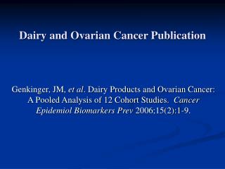 Dairy and Ovarian Cancer Publication