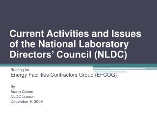 Current Activities and Issues of the National Laboratory Directors’ Council (NLDC)