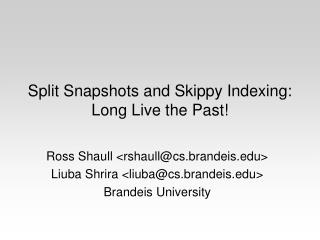 Split Snapshots and Skippy Indexing: Long Live the Past!