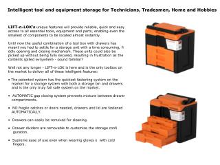 Intelligent tool and equipment storage for Technicians, Tradesmen, Home and Hobbies