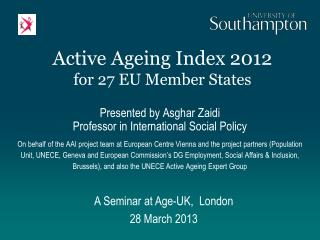 Active Ageing Index 2012 for 27 EU Member States