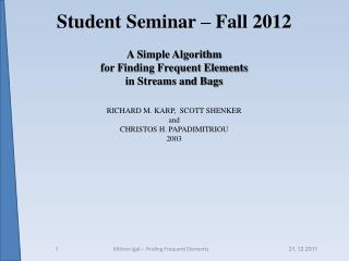 Student Seminar – Fall 2012