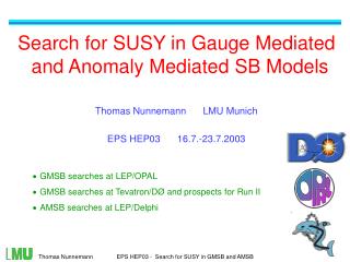 Search for SUSY in Gauge Mediated and Anomaly Mediated SB Models Thomas Nunnemann 	 LMU Munich