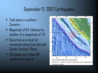 September 12, 2007 Earthquakes