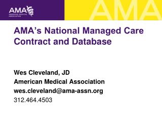 AMA’s National Managed Care Contract and Database