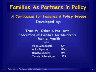 Families As Partners in Policy