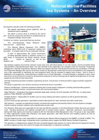 National Marine Facilities Sea Systems – An Overview