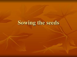 Sowing the seeds