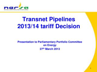 Transnet Pipelines 2013/14 tariff Decision