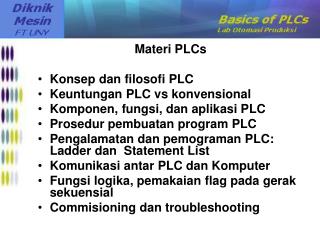 Materi PLCs Konsep dan filosofi PLC Keuntungan PLC vs konvensional