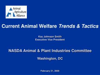 Current Animal Welfare Trends &amp; Tactics Kay Johnson Smith Executive Vice President