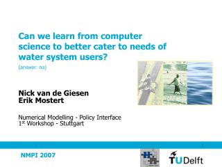 Can we learn from computer science to better cater to needs of water system users? (answer: no)