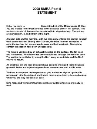 2008 NMRA Post 5 STATEMENT