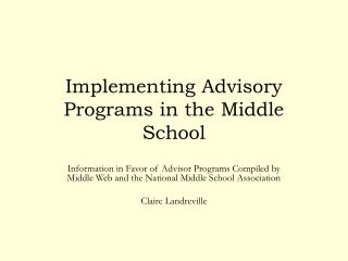 Implementing Advisory Programs in the Middle School