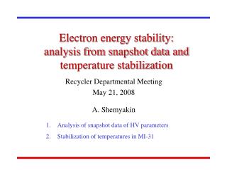 Electron energy stability: analysis from snapshot data and temperature stabilization