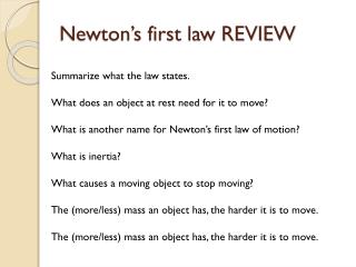 Newton’s first law REVIEW