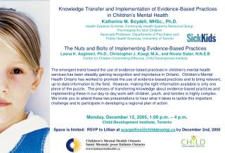 Knowledge Transfer and Implementation of Evidence-Based Practices in Children’s Mental Health