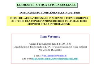 ELEMENTI DI OTTICA E FISICA NUCLEARE