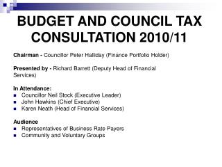 BUDGET AND COUNCIL TAX CONSULTATION 2010/11