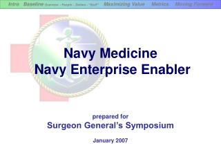 Navy Medicine Navy Enterprise Enabler prepared for Surgeon General’s Symposium January 2007