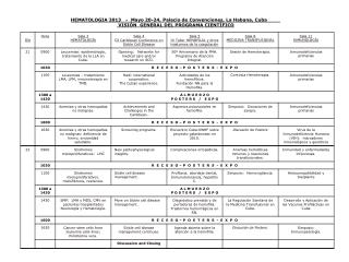 HEMATOLOGIA´2013 - Mayo 20-24, Palacio de Convenciones, La Habana, Cuba