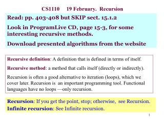 CS1110 19 February. Recursion