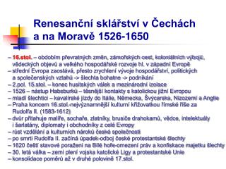 Renesanční sklářství v Čechách a na Moravě 1526-1650