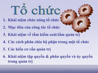 Khái niệm chức năng tổ chức Mục tiêu của công tác tổ chức Khái niệm về tầm kiểm soát/tầm quản trị