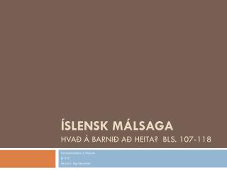 Íslensk málsaga Hvað á barnið að heita? Bls. 107-118