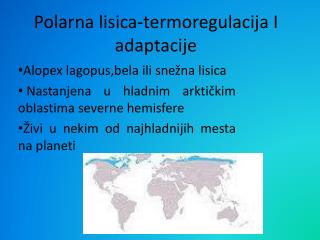Polarna lisica-termoregulacija I adaptacije