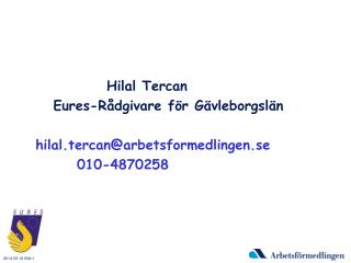 Hilal Tercan Eures-Rådgivare för Gävleborgslän hilal.tercan@arbetsformedlingen.se