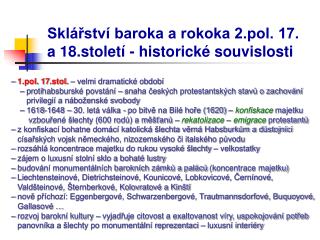 Sklářství baroka a rokoka 2.pol. 17. a 18.století - historické souvislosti