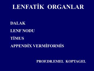 LENFATİK ORGANLAR DALAK LENF NODU TİMUS APPENDİX VERMİFORMİS PROF.DR.EMEL KOPTAGEL