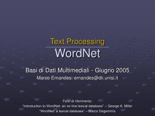 Text Processing WordNet