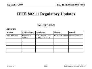 IEEE 802.11 Regulatory Updates
